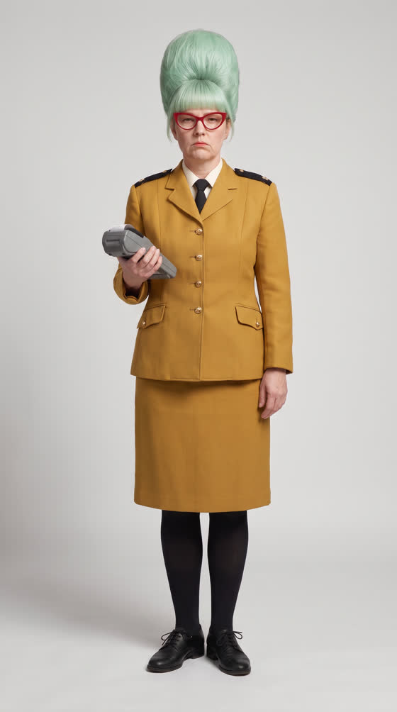 Dolores Pruitt, an AI parking inspector with a mint-green beehive