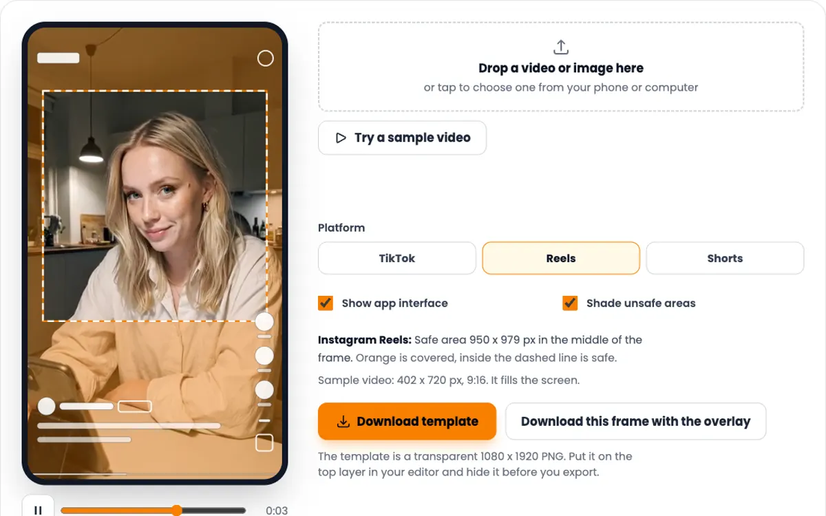 Screenshot of the Instagram Reels safe zone checker