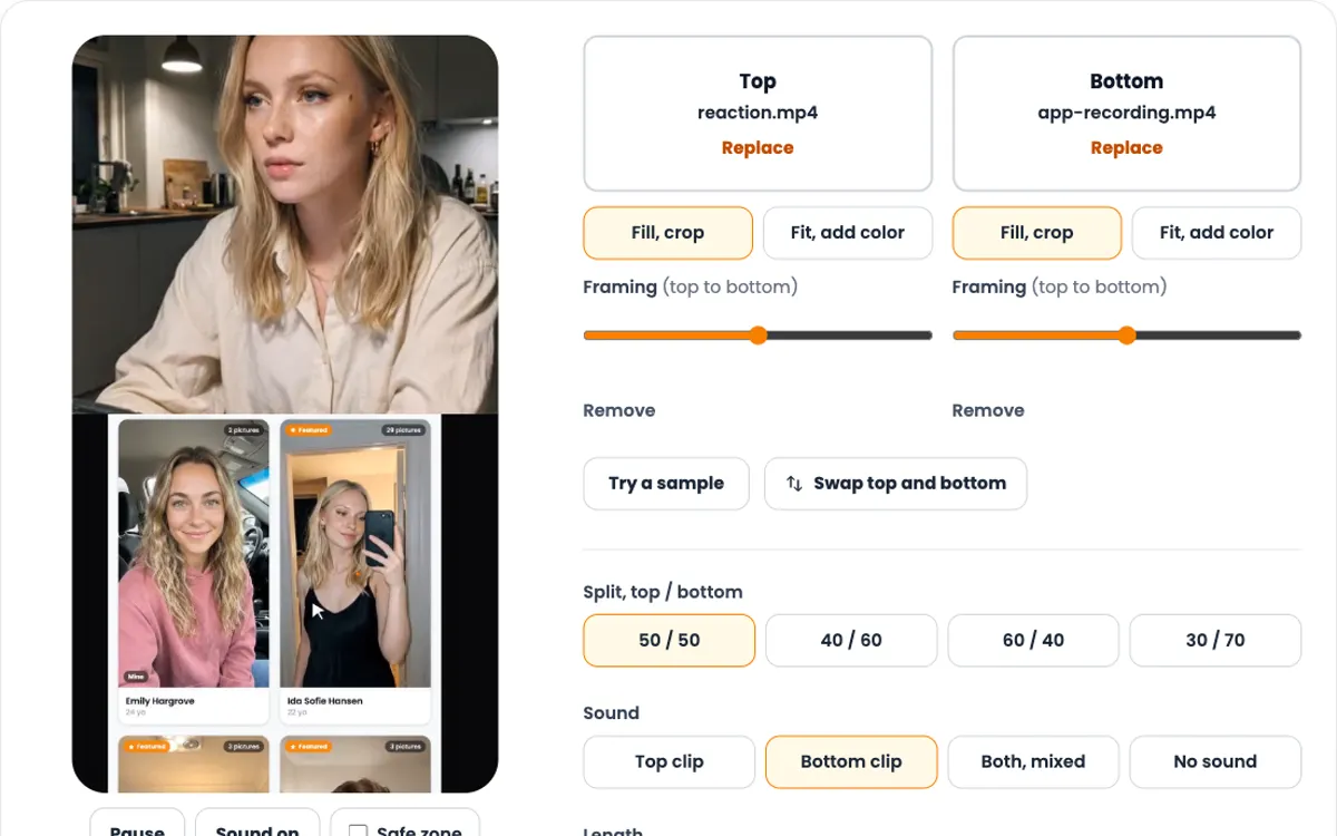 Screenshot of the Vertical split screen video maker